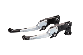 Ricks Motorcycles Good Guys Adjustable Brake & Clutch Levers Replacement In Silver & Black Finish For 1996-2003 Sportster, 1996-2017 Dyna, 1996-2014 Softail & 1996-2007 Touring Models (85-1020000-S)