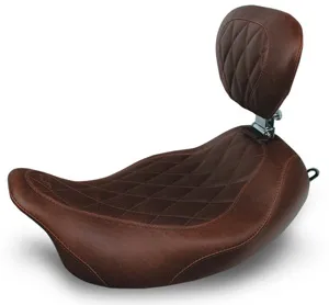 Mustang Tripper Solo Wide, Diamond Stitch, Brown Seat 14 Inches With Backrest For Harley Davidson 2008-2023 Touring Motorcycles (79811)