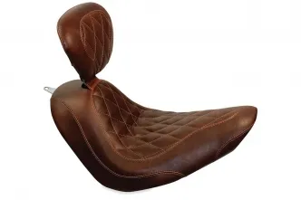 Mustang Tripper Solo Wide, Diamond Stitch, Brown Seat 12 Inches With Backrest For Harley Davidson 2004-2020 XL Sportster Models (79815)