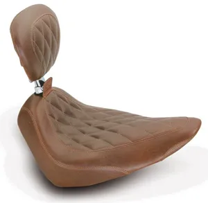 Mustang Tripper Solo, Wide, Diamond Stitch, Brown Seat 14 Inches With Backrest For Harley Davidson 2000-2006 Softail Motorcycles (79753)