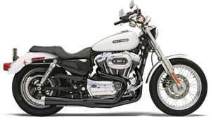 Bassani Road Rage 2 Into 1 System In Black Finish With Short Megaphone With Mid/Forward Controls For Harley Davidson 2004-2013 Sportster Models (14122J)