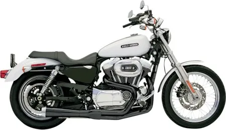 Bassani Road Rage 2 Into 1 System In Black Finish With Short Megaphone With Mid/Forward Controls For Harley Davidson 1986-2003 Sportster Models (14222J)