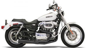 Bassani Road Rage 2 Into 1 System In Black Finish With Short Megaphone With Mid/Forward Controls For Harley Davidson 1986-2003 Sportster Models (14222J)