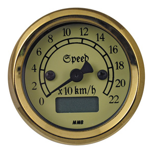 MMB Ultra Mini Classic Electronic Speedo In Black, Ivory Face With Gold Trim Ring 220 Km (ARM600149)