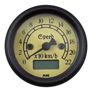 MMB Ultra Mini Classic Electronic Speedo In Black, Ivory Face With Black Trim Ring 220 Km (ARM800149)