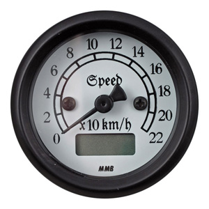 MMB Ultra Mini Classic Electronic Speedo In Black, White Face With Yellow Illumination 220 Km (ARM338049)