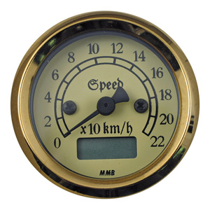 MMB Classic Electronic Speedo With Ivory Face 220 Km With Chrome Housing And Gold Trim Ring (ARM500149)