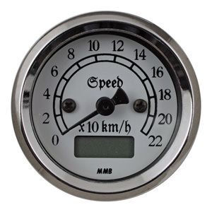 MMB Classic Electronic Speedo With White Face 220 Km With Chrome Housing And Yellow Illumination (ARM218049)