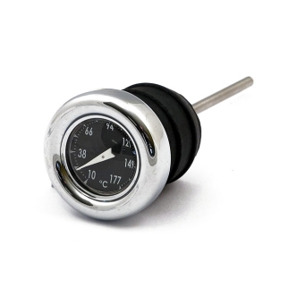 DOSS Oil Tank Dipstick With Temperature Gauge in Chrome Finish With Black Face For 1984-1999 Softail, 1982-2003 XL And Custom Tanks (ARM770709)