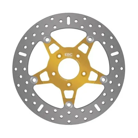 EBC Front 5 Button Floater (Wide Band) Stainless Brake Rotor In Gold Aluminum/Chrome Finish For 2000-2013 Sportster, 2000-2007 Touring, 2000-2005 Dyna & 2000-2014 Softail Models (MD523X)