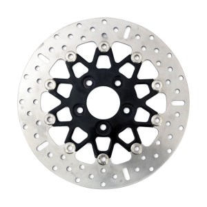 EBC Rear 10 Button Floater (Narrow Band) Stainless Brake Rotor In Black/Chrome Finish For 00-20 Softail, 00-17 Dyna; 00-07 Touring; 00-10 XL (ARM539519)
