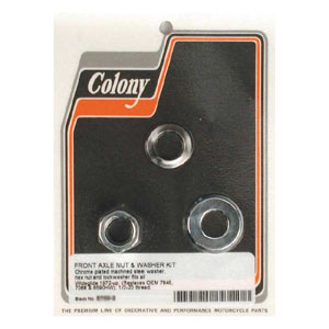 Colony Front Axle Nut & Washer Kit In Chrome For 73-up FL, FXWG Wide Glide Models (ARM563989)