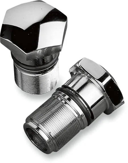 Drag Specialties Chrome Fork Tube Caps For 85 FX; 84-86 FXR, FXRS; E86 XL (Fine Thread) (301119-BC105)