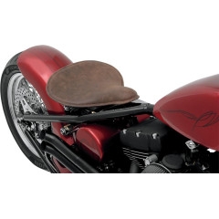 Drag Specialties Large Low Profile Spring Solo Seat, Distressed Brown Leather With White Perimeter Stitched (0806-0056)