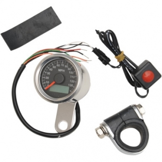 Drag Specialties 140 MPH Programmable Mini Electronic 1.87 Inch Speedometers With Odometer/Tripmeter In Polished Finish With Black Face (21-6899NU)
