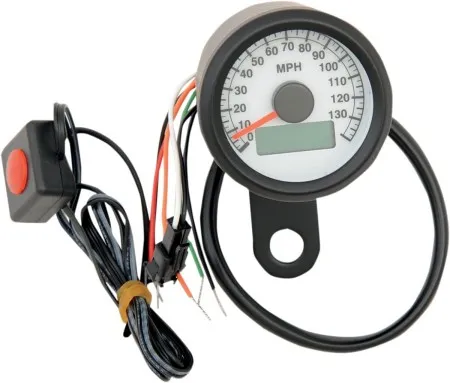 Drag Specialties 140 MPH Programmable Mini Electronic 1.87 Inch Speedometer With Odometer/Tripmeter In Matte Black Finish With White Face (21-6899BWNU)