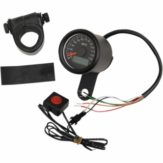 Drag Specialties 140 MPH Programmable Mini Electronic 1.87 Inch Speedometer With Odometer/Tripmeter In Matte Black Finish With Black Face (21-6899BNU)