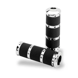 Performance Machine Contour XL Throttle Grips In Chrome for 1974-2023 Harley Davidson Single And Dual Throttle Cable Models (0063-2010-CH)