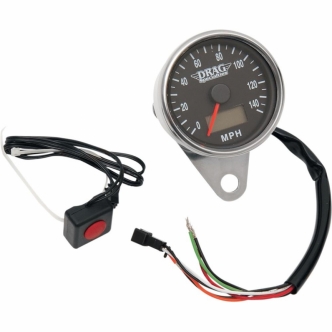 Drag Specialties 140 MPH Programmable Mini Electronic 2.4 Inch Speedometers With Odometer/Tripmeter In Polished Finish With Black Face (21-6893DSNU)