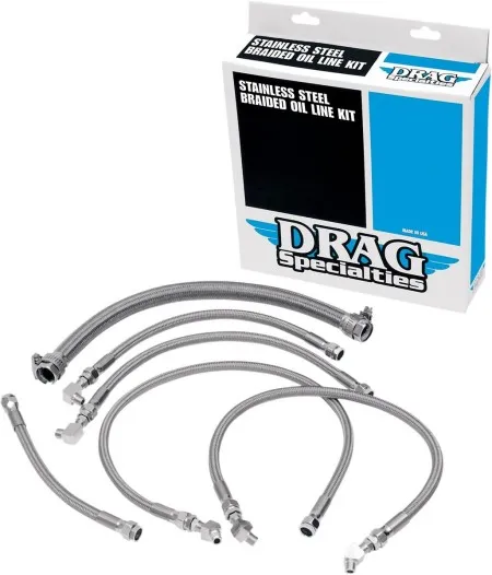 Drag Specialties Oil Line Kit in Stainless Steel Finish For 1990-Early 1992 FXST/FLST Models (6-line kit) (606001)