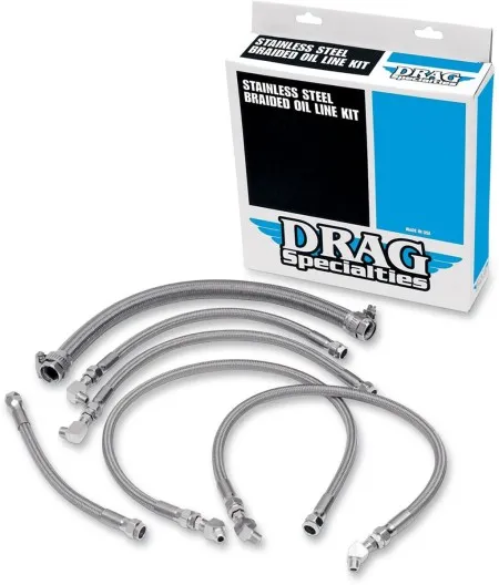 Drag Specialties Oil Line Kit in Stainless Steel Finish For 1987-1989 FXST/FLST Models (4-line kit) (606000)