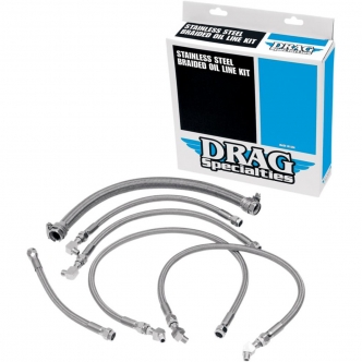 Drag Specialties Oil Line Kit in Stainless Steel Finish For 1987-1989 FXST/FLST Models (4-line kit) (606000)