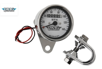 Drag Specialties 2.4 Inch Mechanical Speedometer 2:1 in Chrome White Face Finish (21-6825DS1-BX15)