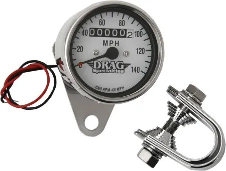 Drag Specialties 2.4 Inch Mechanical Speedometer 2:1 in Chrome White Face Finish (21-6825DS1-BX15)