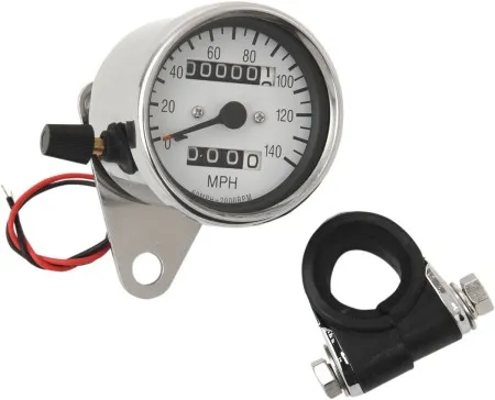 Drag Specialties 2.4 Inch Mechanical Speedometer MPH 2:1 With Trip-Meter in Chrome Housing White Face Finish (21-6835-BX15)