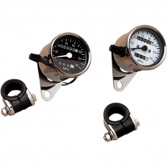 Drag Specialties 2.4 Inch Mechanical Speedometer MPH 2:1 With Trip-Meter in Chrome Housing White Face Finish (21-6835-BX15)