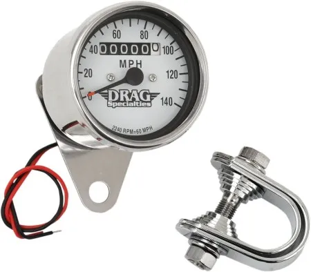 Drag Specialties 2.4 Inch Mechanical Speedometer 2240:60 in Chrome White Face Finish (21-6829DS1-BX15)