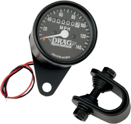 Drag Specialties 2.4 Inch Mechanical Speedometer 2:1 in Black Housing Black Face Finish (21-6805BDS1)