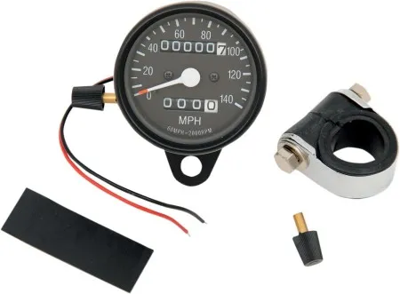 Drag Specialties 2.4 Inch Mechanical Speedometer 2:1 With Trip-Meter in Black Housing Black Face Finish (21-6815BDS)