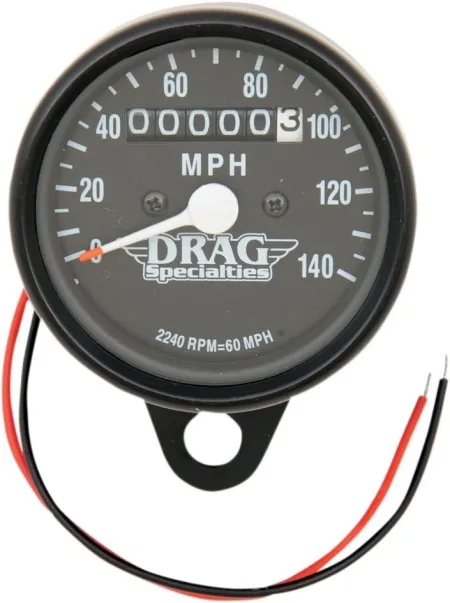 Drag Specialties 2.4 Inch Mechanical Speedometer 2240:60 in Black Housing Black Face (21-6809BDS1)