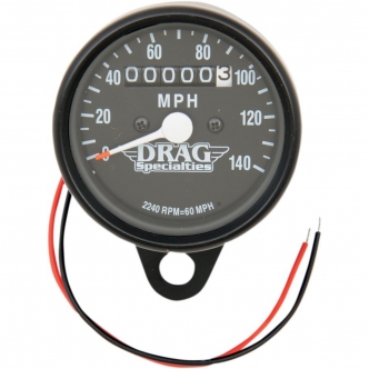 Drag Specialties 2.4 Inch Mechanical Speedometer 2240:60 in Black Housing Black Face (21-6809BDS1)