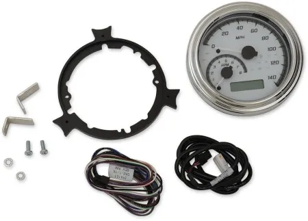 Dakota Digital MVX Series FatBob Analog/Digital Gauge Systems in White/Gray Chrome Finish For 2004-2010 Softail, 2004-2011 Dyna And 2004-2013 Road King Models (MVX-2004-WG-C)