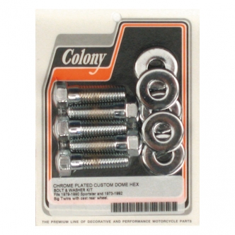 Colony Sprocket Bolt Kit Domed Hex in Chrome Finish Cast Rear Wheel For 1973-1992 B.T., 1979-1990 XL Models (ARM359989)