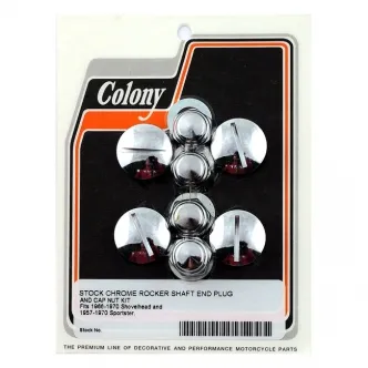 Colony Rocker Shaft Plug & Nut Kit in Chrome Finish OEM Style Slotted For 1957-Early 1971 XL, 1966-Early 1971 Shovelhead Models (8222-8)