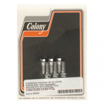Colony O.S. Rocker Cover Screw Set For Steel D-Rings, 1/4-20 O.S. Threads; Used When Stock Threads Are Stripped in Chrome Finish For 1948-1965 Panhead Models (ARM766989)