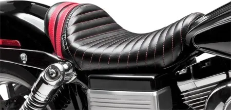 Le Pera Seat Stubs Spoiler Solo Tuck & Roll Seat in Black With Red Stripes Finish For 2006-2017 Dyna Models (LK-411RED)