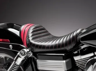 Le Pera Seat Stubs Spoiler Solo Tuck & Roll Seat in Black With Red Stripes Finish For 2006-2017 Dyna Models (LK-411RED)