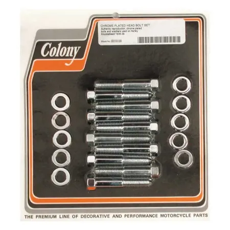 Colony Head Bolt Kit OEM Style Including Washers in Chrome Finish For 1936-1939 Knuckle Models (8219-20)