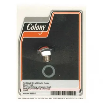 Colony Domed Hex Drain Plug 1/2-20 Threaded Including Gasket in Chrome Finish For Late 1981-1992 FLT, 1982-1985 FXR Oil Tanks (8493-2)