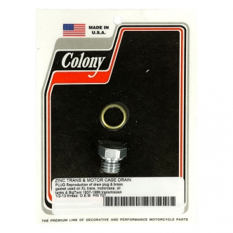 Colony Timing & Drain Plug 1/2-13 Threaded Including Brass Washer in Zinc Hex Finish For 1937-1986 B.T., 1952-1976 K, XL Case & Oil Tank Models (ARM737929)