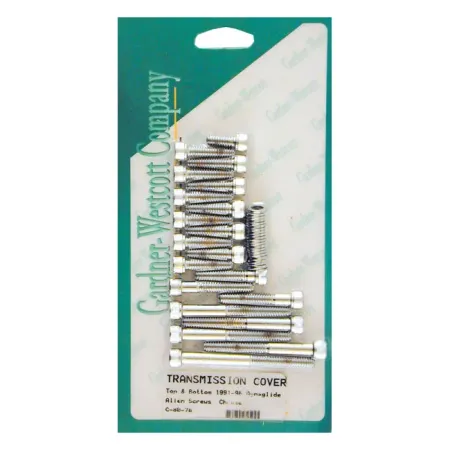 Gardner Westcott Transmission Top & Bottom Cover Screw Kit in Chrome Allenhead Models For 1991-1998 Dyna Models (C-80-78)