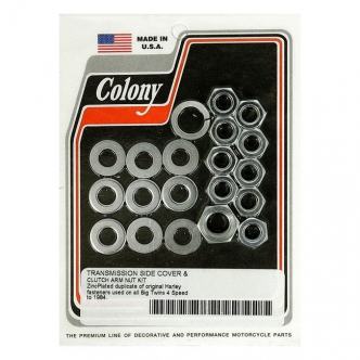 Colony Transmission Side Cover Mount, Hex in Zinc Kit Finish OEM Style Nuts & Washers For 1936-1986 4-SP B.T. Models (ARM527929)