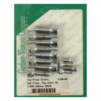 Gardner Westcott Frame Screws With Top Covers Set in Polished Stainless Allen Finish For 2002-2017 V-Rod Models (ARM653415)