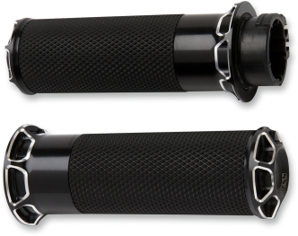 Arlen Ness Bevelled Fusion Grips In Black For 1974-2023 Harley Davidson Single And Dual Throttle Cable Models (07-331)