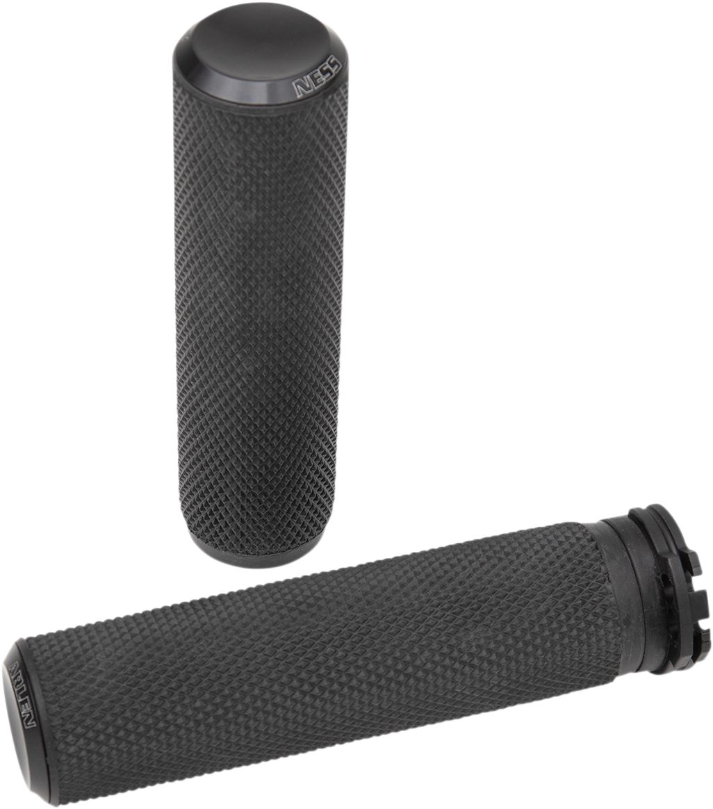 Arlen Ness Fusion Black Knurled Hand Grips Harley Dual Cable Throttle 76-Up