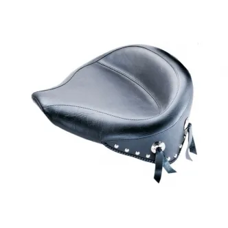 Mustang Seat Wide Touring Vinyl Solo Plain Conchos Studded 17.5 Inch Width Front in Black For 1984-1999 Softail Models (75506)